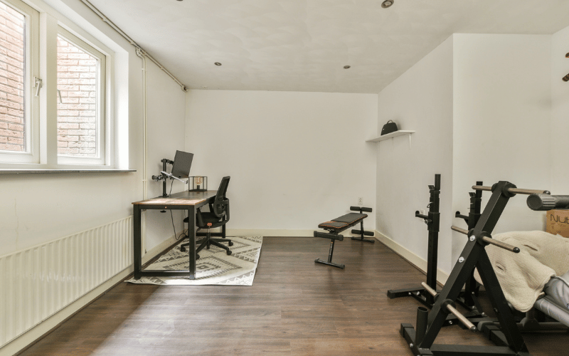 quiet location home office in lower level of home with home gym