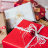 Pile of red and white wrapped gifts