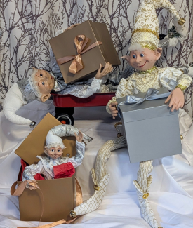 Katherine Brooke Desig jack in the boxes and festive white holiday elves