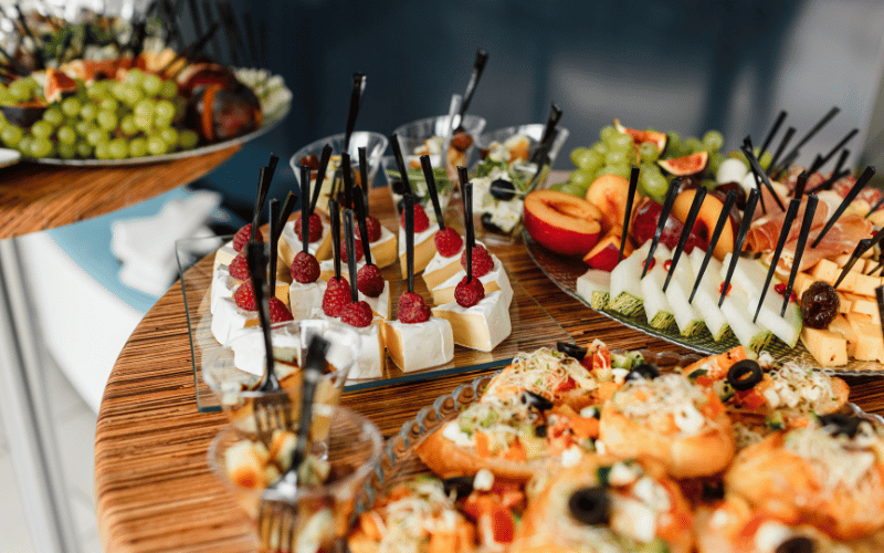 Spread of desserts and finger foods on a table