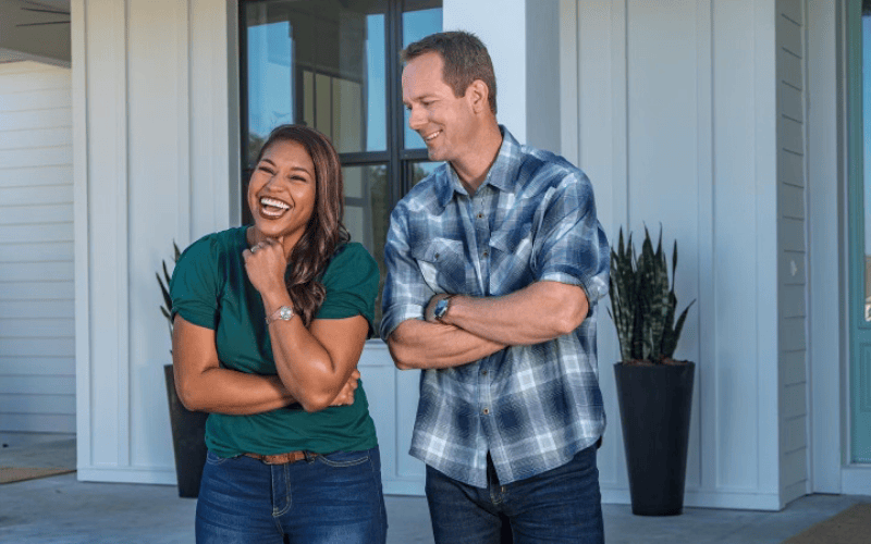 Brian and Mika Klenschmidt smiling during TV appearance