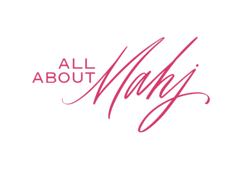 Fuscia All About Mahj Logo on white background