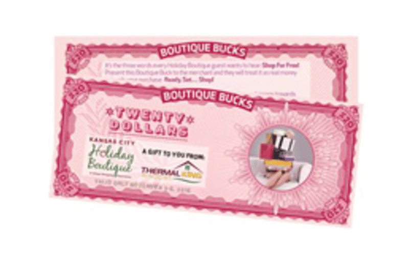 pink gift vouchers with company logo on the front 