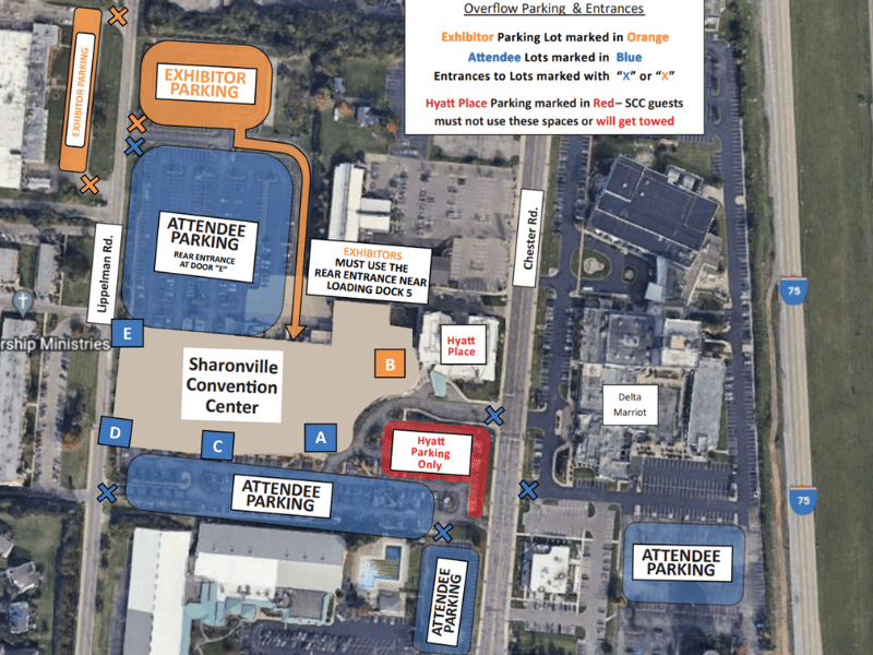 Sharonville Convention Center Color Coded Parking Venue map 