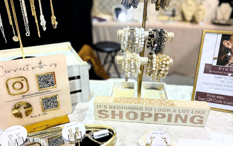 display table full of jewelry