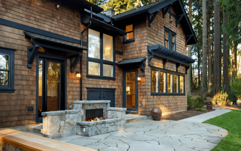 large home with a stone entry way 