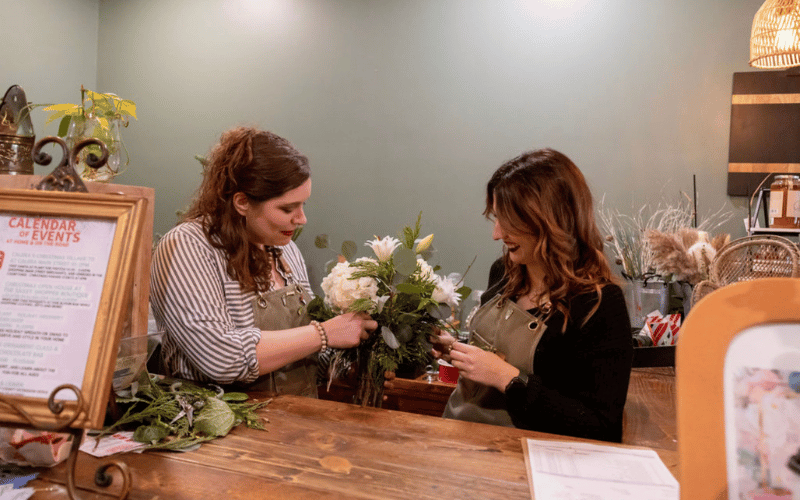 woman holding a bouquet of flowers