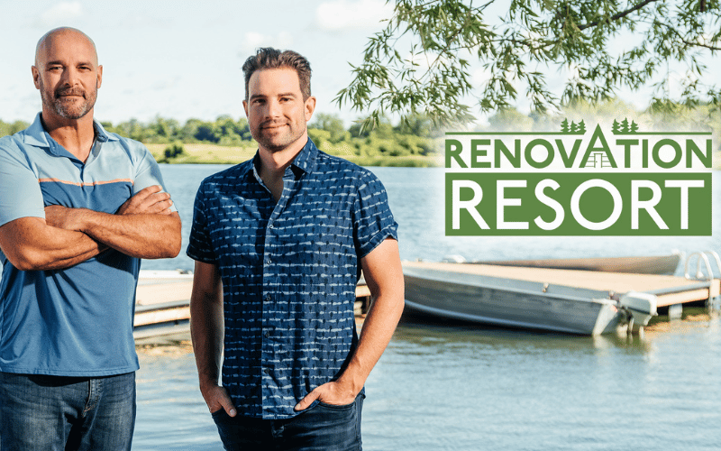 Bryan Baeumler and Scott McGillvray standing near a lake 