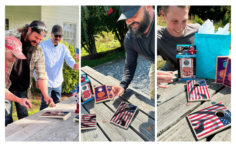 group of people playing cornhole game