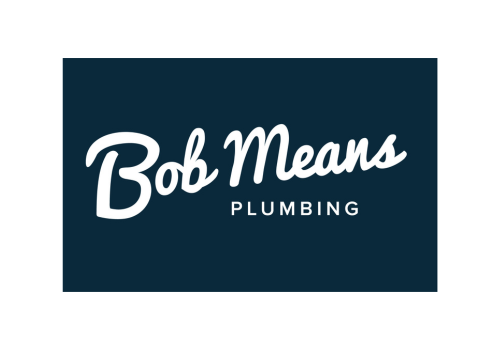 BMP LOGO Bob Means Plumbing White Logo over Blue Background