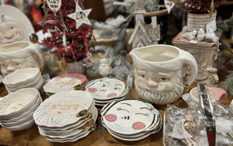 Christmas inspired Santa claus holiday dishes and other table top decor 