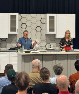 Bridget and Julia from America's Test Kitchen cooking live on stage at the Southern AZ Home Show in front of an audience