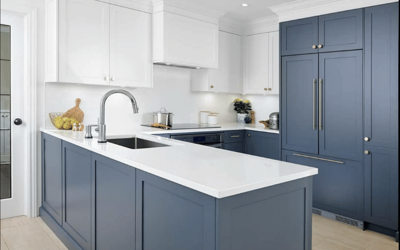 full width new navy blue remodelled modern kitchen