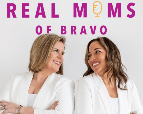 Real Moms of Bravo wearing white and smiling at each other