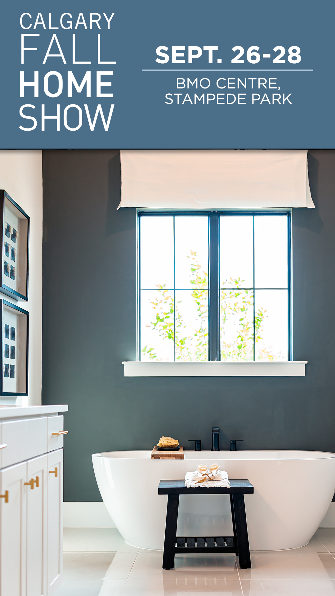 Bathroom with dates and logo