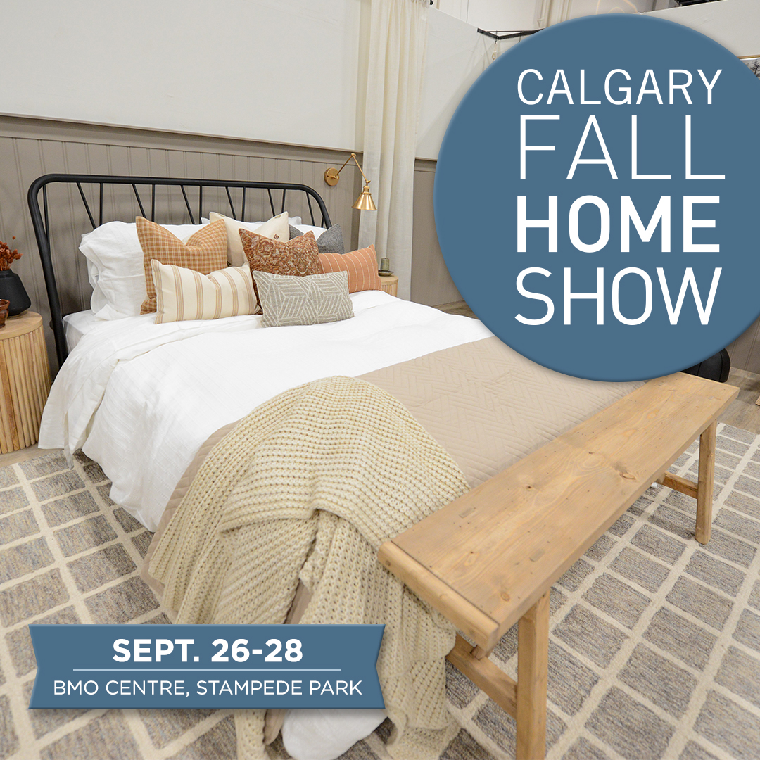 Bedroom with show dates and logo