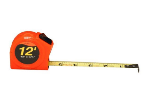Orange 12 inch tape measure extended 6 inches