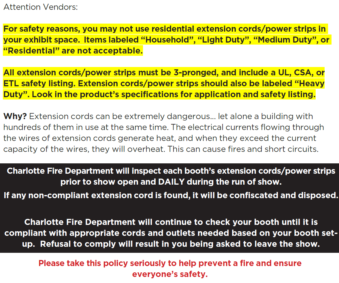 2026 Fire Marshal Extension Cord Requirements
