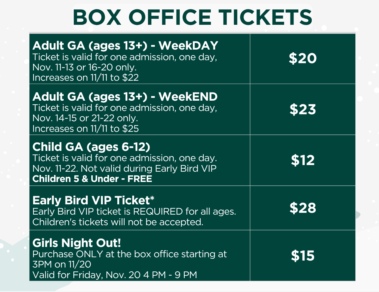 2026SCS SPECIAL Admission Ticket pricing
