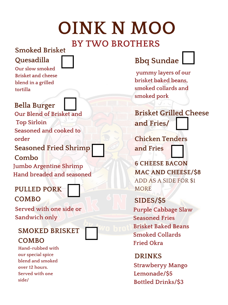 Oink N Moo Menu