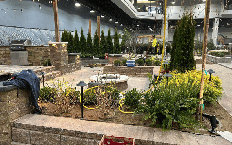 Landscape exhibit on show floor at Cincinnati Home and Garden Show